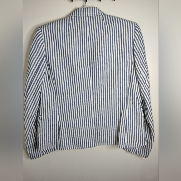 J. Crew (Size 12) Blue & White Linen Classic Striped Schoolboy Blazer (Like New) - Picture 12 of 16